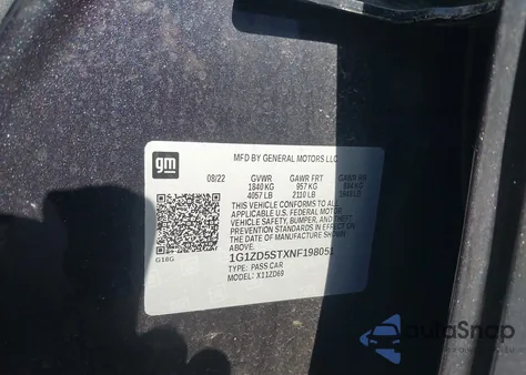 2022 Chevrolet Malibu Fwd Lt из США, поврежденный, VIN 1G1ZD5STXNF198051